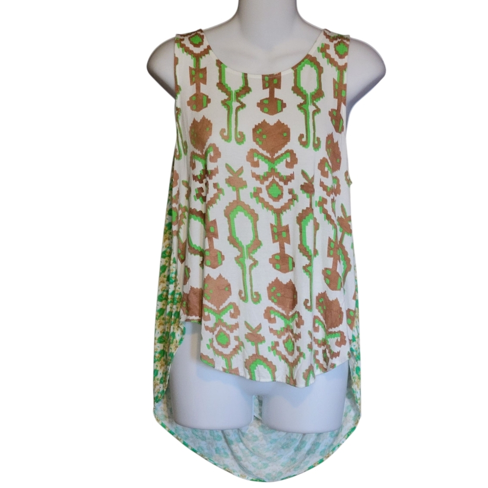 Language Sleeveless Patterned High-Low Top - NWT